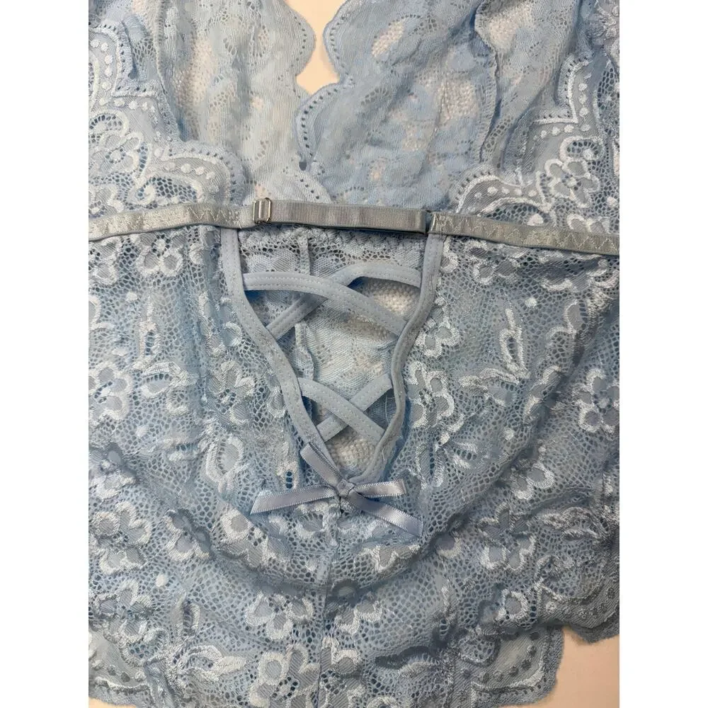 NWT AvidLove Sexy Blue Lace Lingerie Bodysuit with Intricate Floral Design